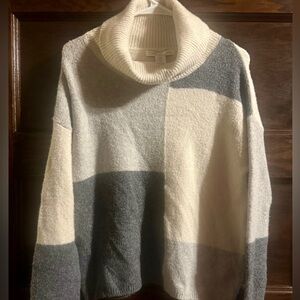 C&C California Gray and Cream Cowl Neck Sweater, Size M